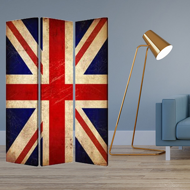 1 x 48 x 72 Multi Color Wood Canvas Union Jack  Screen