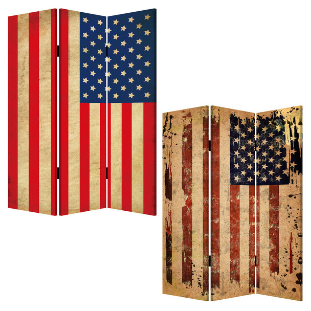 1 x 48 x 72 Multi Color Wood Canvas American Flag  Screen