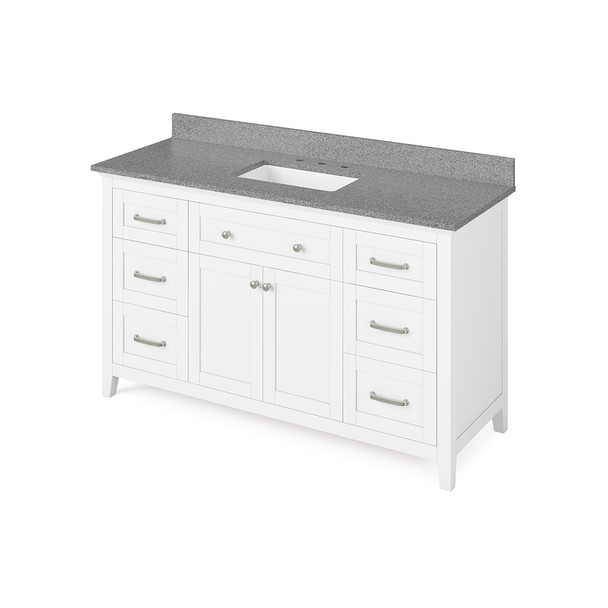 60" White Chatham Vanity, Steel Grey Cultured Marble Vanity Top, undermount rectangle bowl