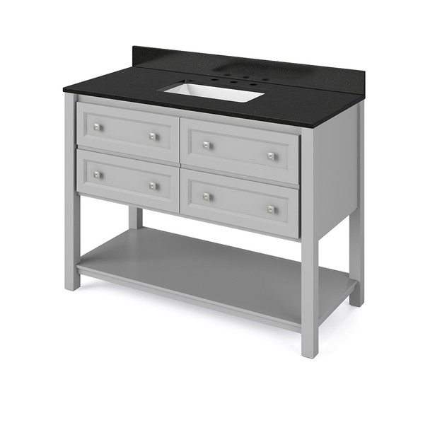 48" Grey Adler Vanity, Black Granite Vanity Top, undermount rectangle bowl