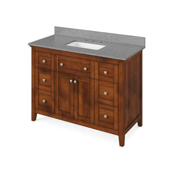 48" Chocolate Chatham Vanity, Steel Grey Cultured Marble Vanity Top, undermount rectangle bowl