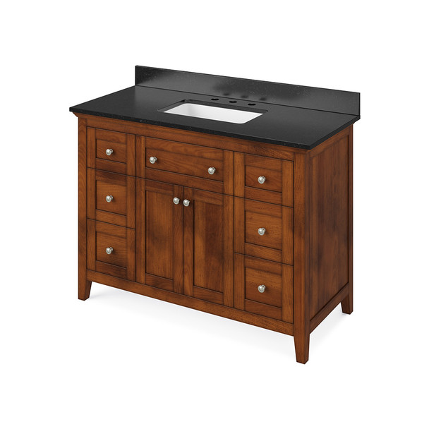 48" Chocolate Chatham Vanity, Black Granite Vanity Top, undermount rectangle bowl