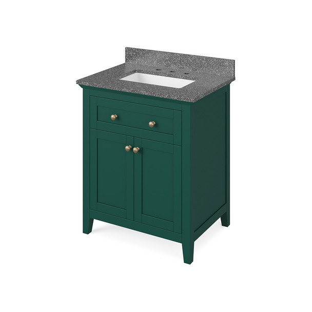 30" Forest Green Chatham Vanity, Boulder Cultured Marble Vanity Top, undermount rectangle bowl