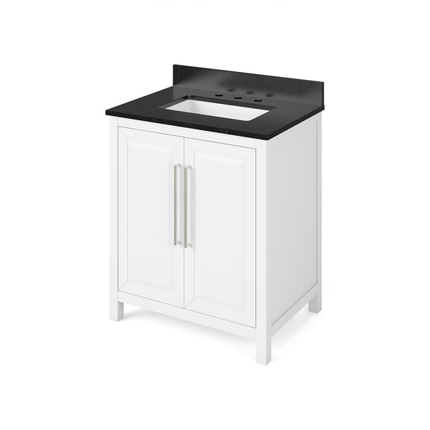 30" White Cade Vanity, Black Granite Vanity Top, undermount rectangle bowl