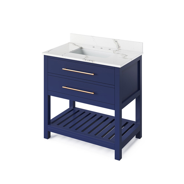 36" Hale Blue Wavecrest Vanity, Calacatta Vienna Quartz Vanity Top, undermount rectangle bowl