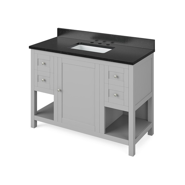 48" Grey Astoria Vanity, Black Granite Vanity Top, undermount rectangle bowl