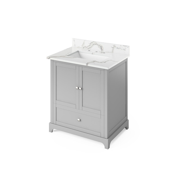 30" Grey Addington Vanity, Calacatta Vienna Quartz Vanity Top, undermount rectangle bowl