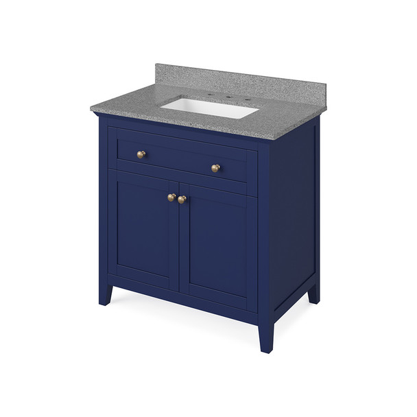 36" Hale Blue Chatham Vanity, Steel Grey Cultured Marble Vanity Top, undermount rectangle bowl