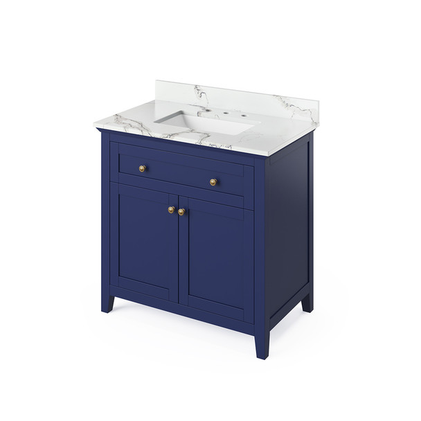 36" Hale Blue Chatham Vanity, Calacatta Vienna Quartz Vanity Top, undermount rectangle bowl