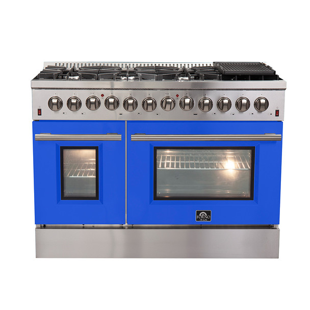 Forno Maniago - 48" Gold Freestanding Dual Fuel Range with Blue Door FFSGS6156-48BLU