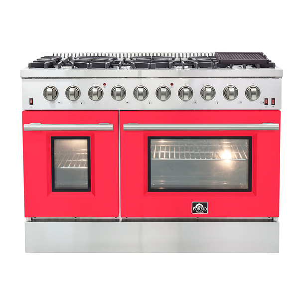 Forno Vittorio- 48" Freestanding Gas Range with Red Door FFSGS6244-48RED