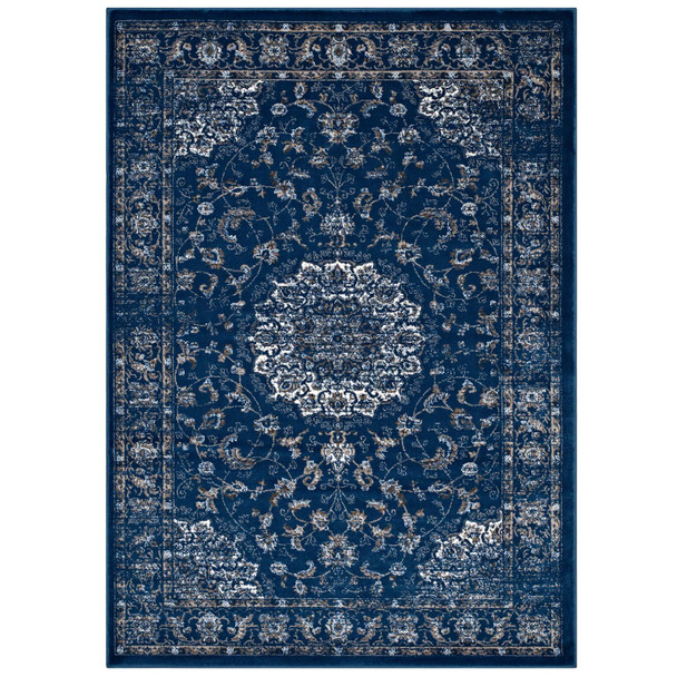 Modway Lilja Distressed Vintage Persian Medallion 8x10 Area Rug Moroccan Blue, Beige and Ivory R-1127A-810