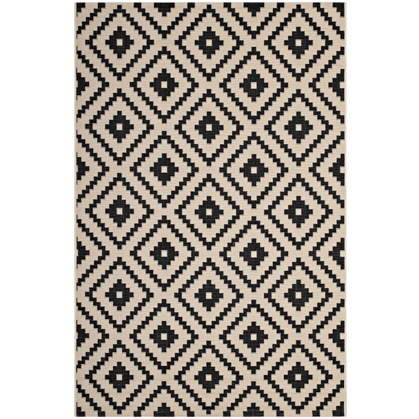 Modway Perplex Geometric Diamond Trellis 8x10 Indoor and Outdoor Area Rug Black and Beige R-1134A-810