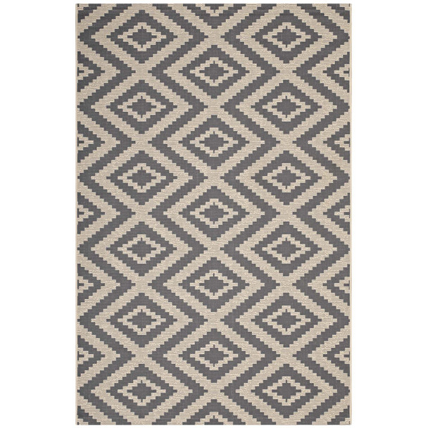 Modway Jagged Geometric Diamond Trellis 5x8 Indoor and Outdoor Area Rug Gray and Beige R-1135A-58