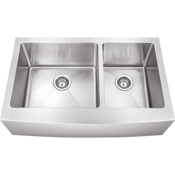 Hardware Resources 35-7/8" L x 20-3/4" W x 10" D Apron-front/Farmhouse Front 16 Gauge Stainless Steel 60/40 Double Bowl Sink HA225