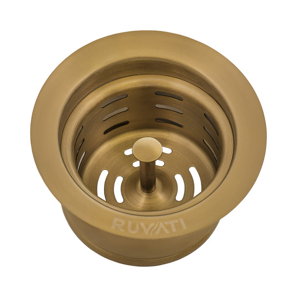 Ruvati Extended Garbage Disposal Flange with Deep Basket Strainer - Matte Gold Satin Brass - RVA1049GG