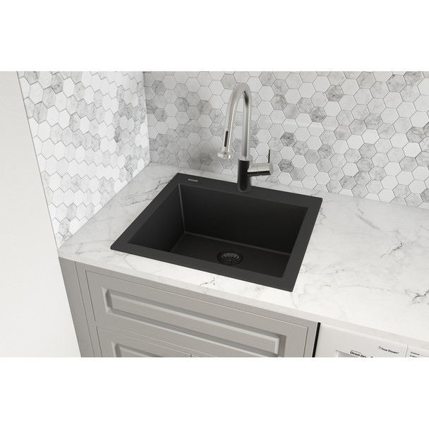 Ruvati 22 x 20 inch epiGranite Drop-in Topmount Granite Composite Single Bowl Kitchen Sink - Midnight Black - RVG1022BK