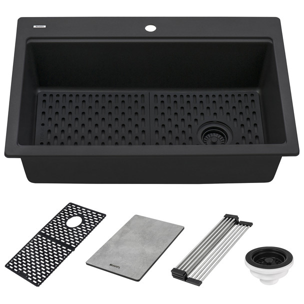 Ruvati 33-inch Granite Composite Workstation Matte Black Drop-in Topmount Kitchen Sink - RVG1302BK