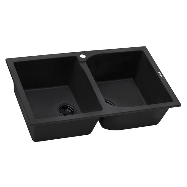 Ruvati 34 x 20 inch epiGranite Dual-Mount Granite Composite Double Bowl Kitchen Sink - Midnight Black - RVG1319BK