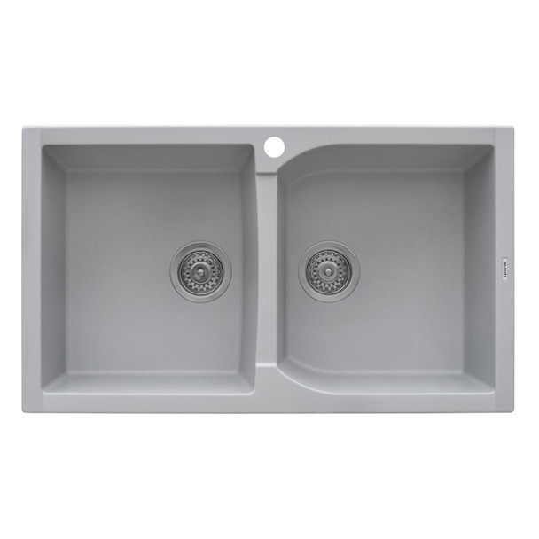 Ruvati 34 x 20 inch epiGranite Dual-Mount Granite Composite Double Bowl Kitchen Sink - Silver Gray - RVG1319GR