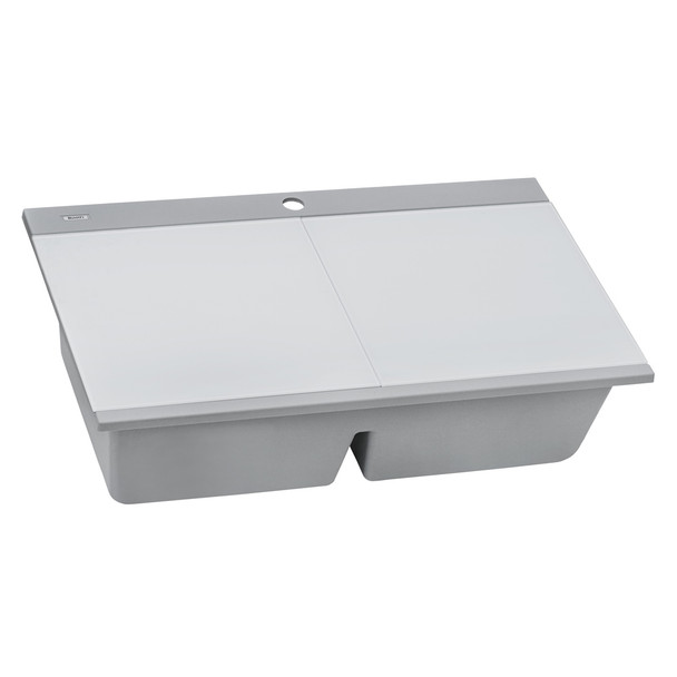 Ruvati 34 inch epiGranite Topmount Workstation Ledge Granite Composite Kitchen Sink - Silver Gray - RVG1350GR