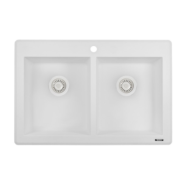 Ruvati 33 x 22 inch epiGranite Dual-Mount Granite Composite Double Bowl Kitchen Sink - Arctic White - RVG1338WH