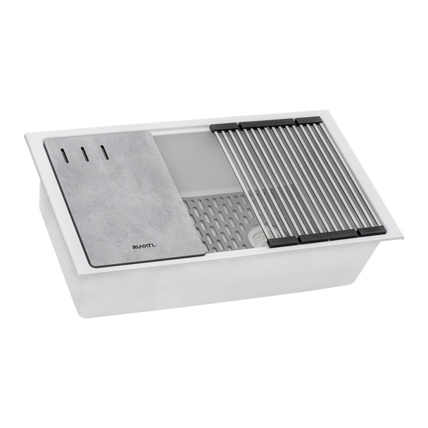 Ruvati 33-inch Granite Composite Workstation Undermount Kitchen Sink Single Bowl White - RVG2302WH