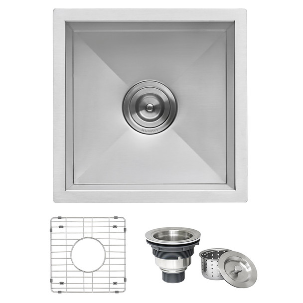 Ruvati 15 x 15 inch Undermount 16 Gauge Zero Radius Bar Prep Square Kitchen Sink Single Bowl - RVH7115