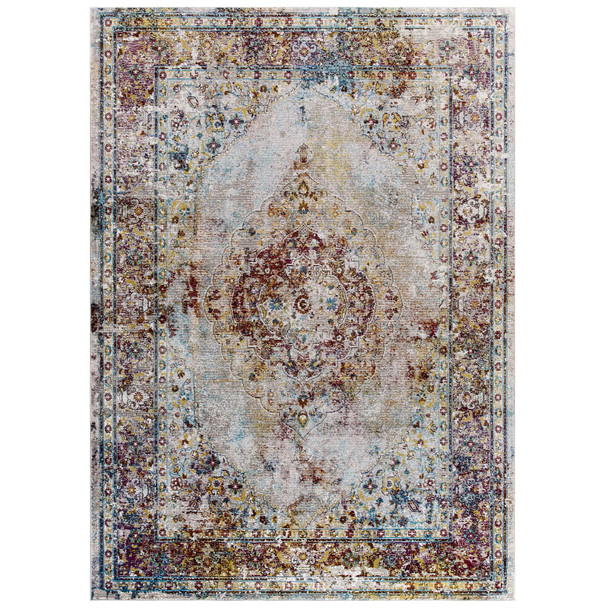Modway Success Merritt Transitional Distressed Floral Persian Medallion 5x8 Area Rug Multicolored R-1158A-58