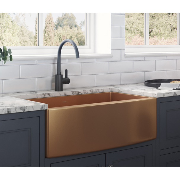 Ruvati 30-inch Apron-Front Farmhouse Kitchen Sink - Copper Tone Matte Bronze Stainless Steel Single Bowl - RVH9660CP