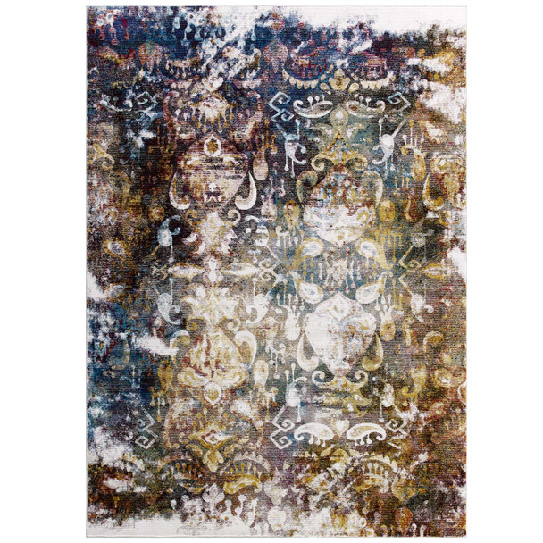 Modway Success Jayla Transitional Distressed Vintage Floral Moroccan Trellis 5x8 Area Rug Multicolored R-1160A-58