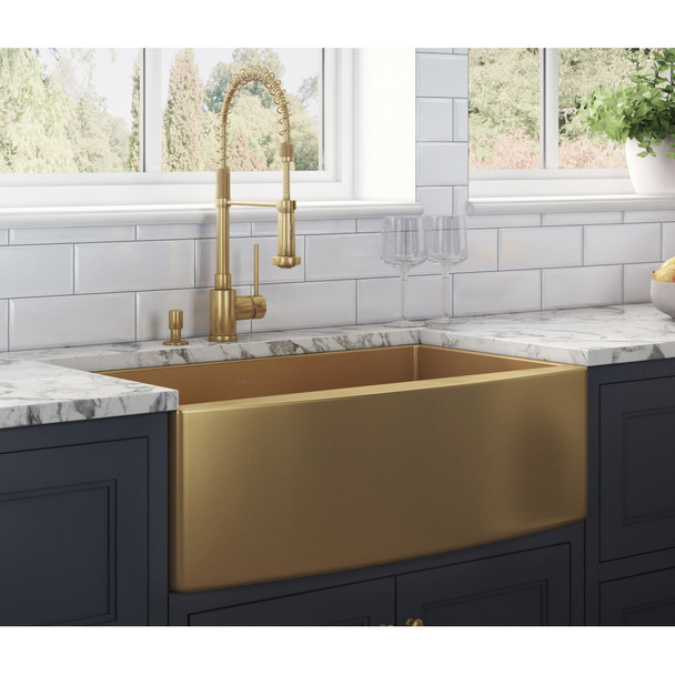 Ruvati 36-inch Apron-Front Farmhouse Kitchen Sink - Brass Tone Matte Gold Stainless Steel Single Bowl - RVH9880GG