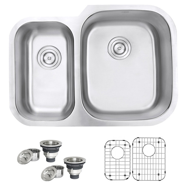 Ruvati 29-inch Undermount 40/60 Double Bowl 16 Gauge Stainless Steel Kitchen Sink - RVM4505