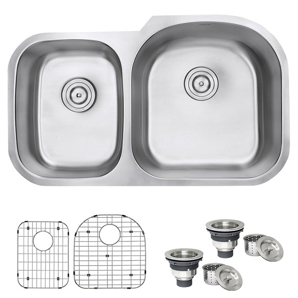 Ruvati 34-inch Undermount 40/60 Double Bowl 16 Gauge Stainless Steel Kitchen Sink - RVM4605