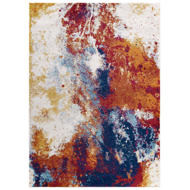 Modway Entourage Adeline Contemporary Modern Abstract 8x10 Area Rug Red, Orange, Yellow, Blue, Ivory R-1167A-810