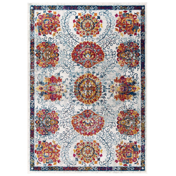 Modway Entourage Kensie Distressed Floral Moroccan Trellis 5x8 Area Rug Ivory, Blue, Red,Orange,Yellow R-1173A-58