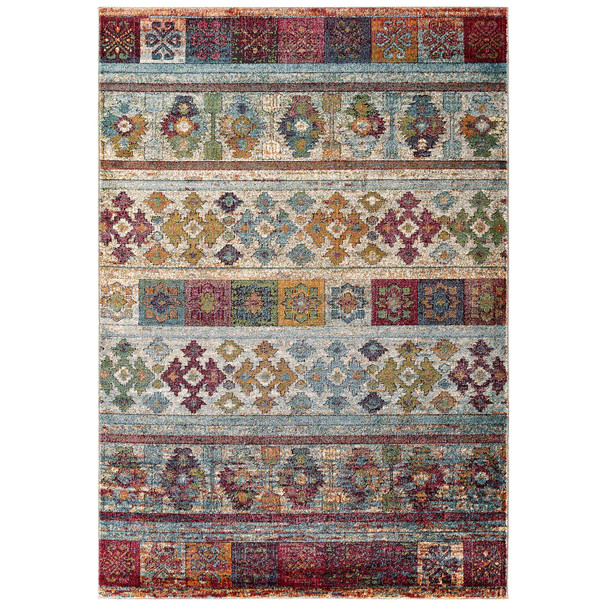 Modway Tribute Nala Distressed Vintage Floral Lattice 8x10 Area Rug Multicolored R-1187A-810