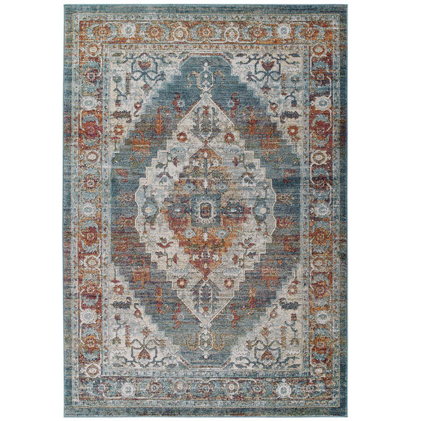 Modway Tribute Camellia Distressed Vintage Floral Persian Medallion 5x8 Area Rug Multicolored R-1189A-58