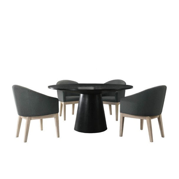 Lilola Home Jasper Ebony Black 5 Piece Round Dining Table Set with Gray Chairs 30016-3
