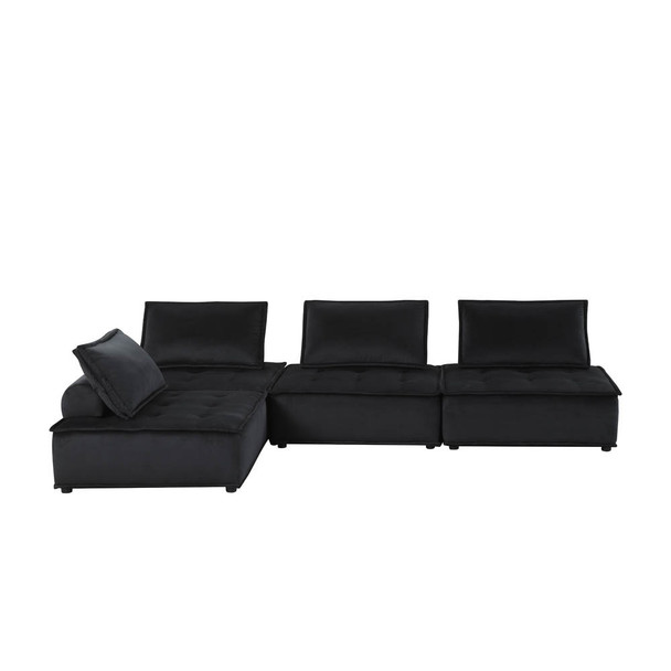 Lilola Home Anna Black Velvet 4 Pc Modular Sofa 81402-4B