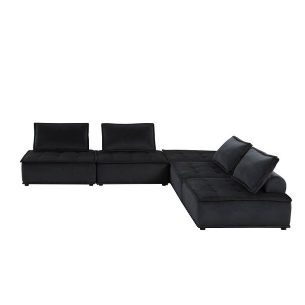 Lilola Home Anna Black Velvet 5 Pc Sectional Sofa 81402-5B
