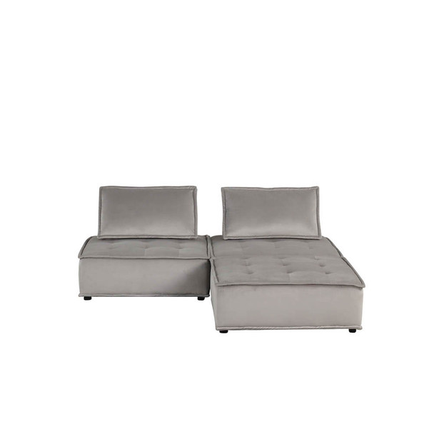 Lilola Home Anna Light Gray Velvet 3 Pc Sectional Sofa Ottoman 81403-3
