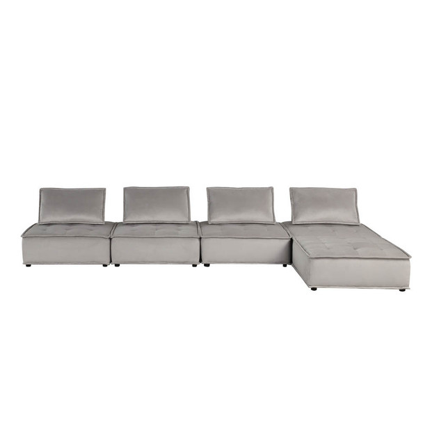 Lilola Home Anna Light Gray Velvet 5 Pc Sectional Sofa Ottoman 81403-5A
