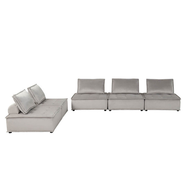 Lilola Home Anna Light Gray Velvet 5 Pc Sofa and Loveseat 81403-5C
