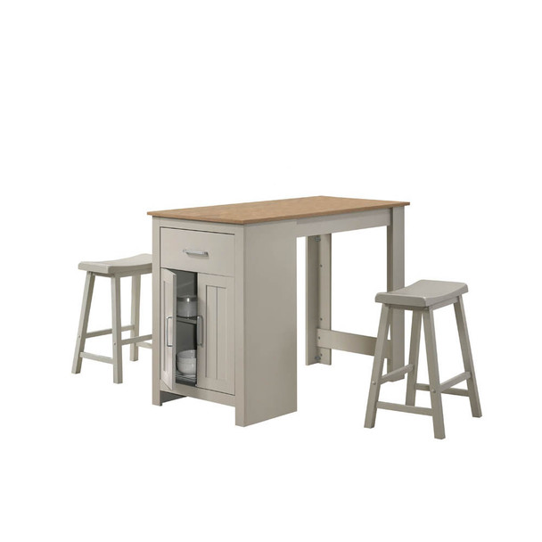 Lilola Home Alonzo Light Gray Small Space Counter Height Dining Table with Cabinet, Drawer, and 2 Ergonomic Counter Stools 30500-SET
