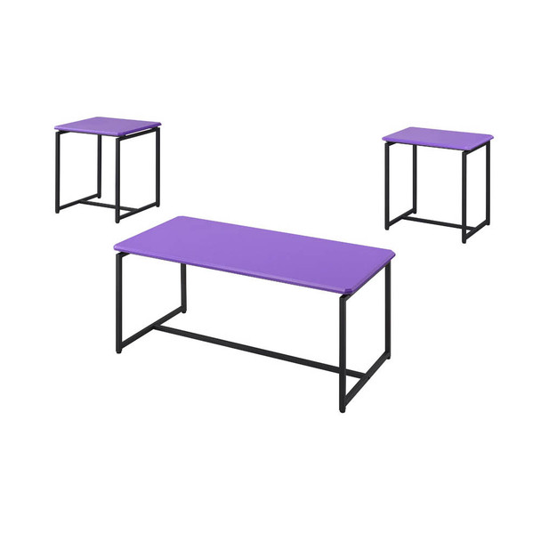 Lilola Home GT 3 Piece Violet Carbon Fiber Wrap Coffee Table and End Table Set 98028
