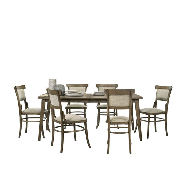 Lilola Home Bistro Vintage Walnut 7 Piece 72" Dining Table Set with Off White Fabric Dining Chairs 30002-2
