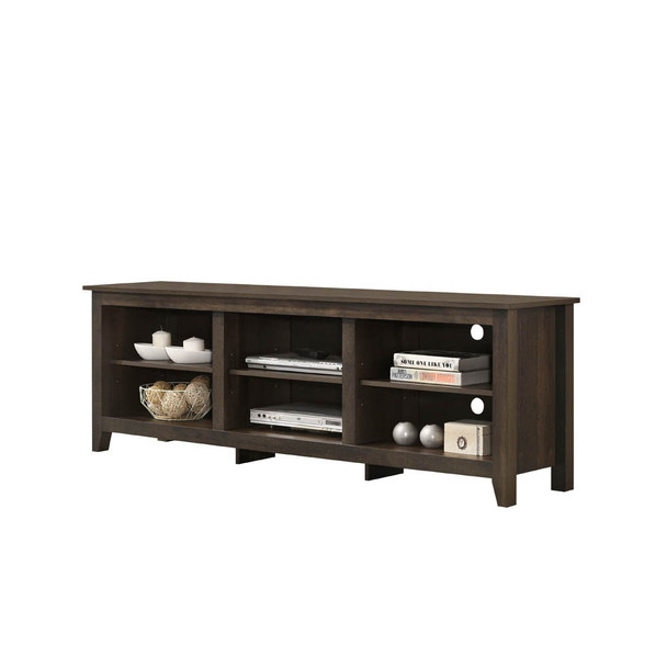 Lilola Home Benito Dark Dusty Brown 70" Wide TV Stand with Open Shelves and Cable Management 97005

