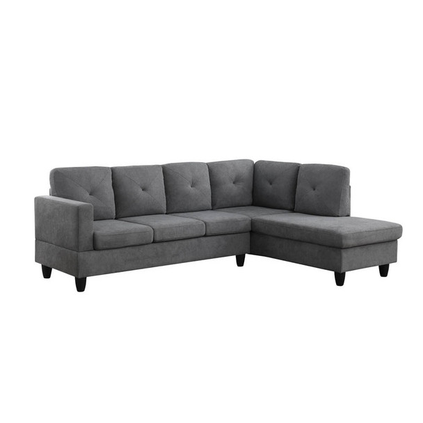 Lilola Home Ivan Dark Gray Woven Sectional Sofa with Right Facing Chaise 83075
