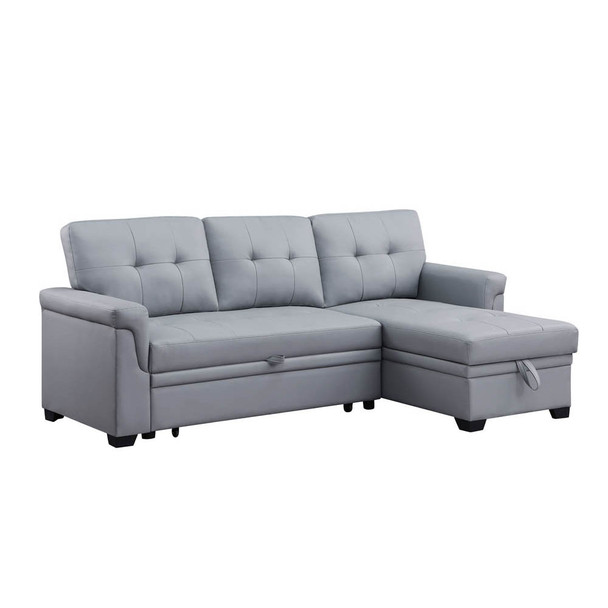 Lilola Home Lexi Gray Synthetic Leather Modern Reversible Sleeper Sectional Sofa with Storage Chaise  81346
